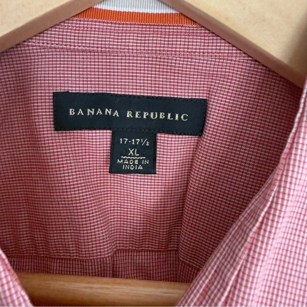 Banana Republic Mens XL Red Micro Check Short Sleeve Button Down Utility‎ Shirt